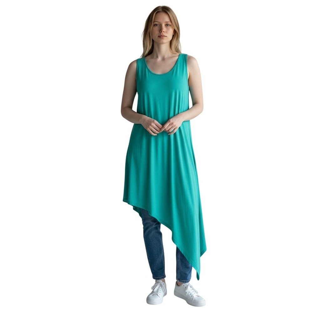 Minimalist Asymmetrical Tunic Tank Womens L Green Handkerchief Hem Lagenlook